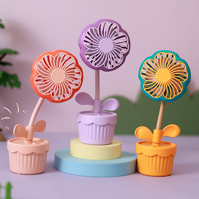 オフィス用品 充電可能なポット植物扇風機 夏のための可愛い漫画の花のデザイン
