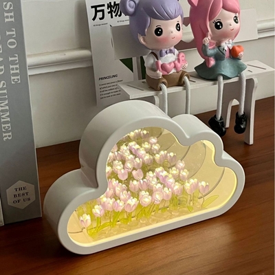 手作り 雲のチューリップ ミラー ナイトランプ 1つの物 2つの用途 新品プレゼントに最適