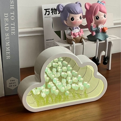手作り 雲のチューリップ ミラー ナイトランプ 1つの物 2つの用途 新品プレゼントに最適