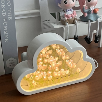 手作り 雲のチューリップ ミラー ナイトランプ 1つの物 2つの用途 新品プレゼントに最適