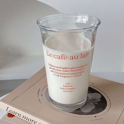350ml インス ファッション テキスト プリント グラス カップ レトロ ウォーター カップ アイス カフェ ラテ ティー ジュース カップ