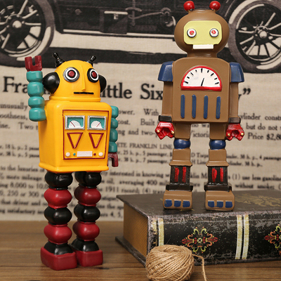 父の日のための窓の飾り付けと工芸品 レトロロボットモデルの飾り付け