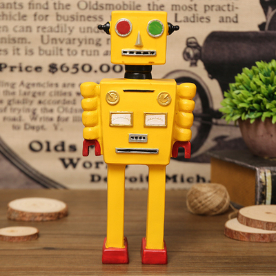 父の日のための窓の飾り付けと工芸品 レトロロボットモデルの飾り付け