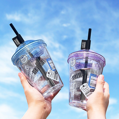 ハイビューティインスタグラム ストローカップ 夏のプレゼントのためのクリエイティブなプラスチックダブル層水カップ