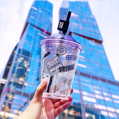 ハイビューティインスタグラム ストローカップ 夏のプレゼントのためのクリエイティブなプラスチックダブル層水カップ