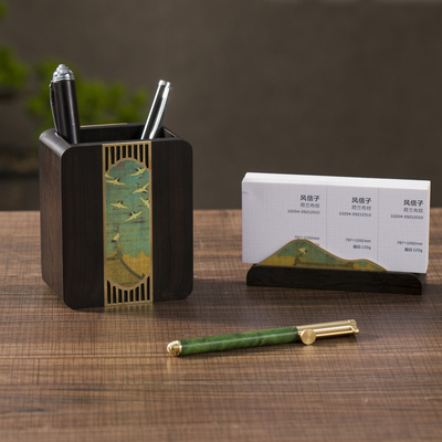 旅行社 デスク 装飾品 4月のおばさんの日 赤木ペンホルダーセット