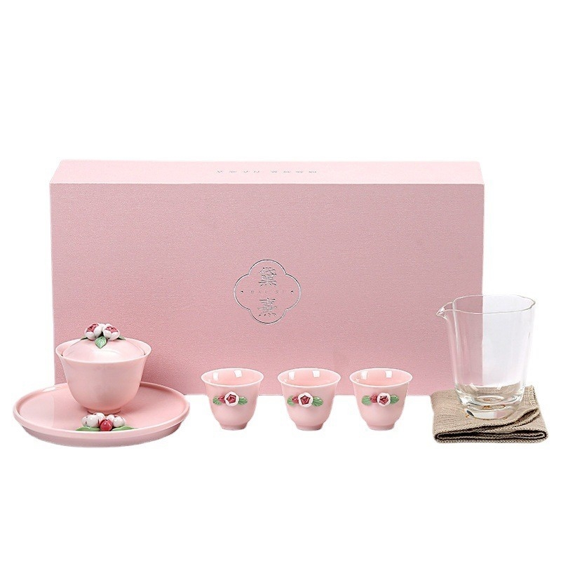 花の言語 ピンクセラミック茶セット 女の茶の時間のための完璧なプレゼント
