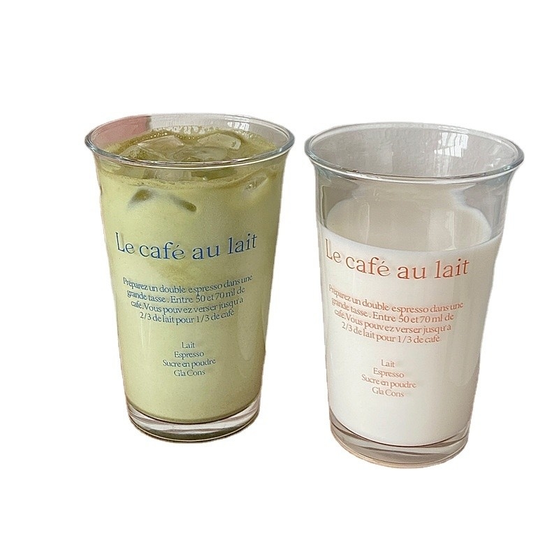350ml インス ファッション テキスト プリント グラス カップ レトロ ウォーター カップ アイス カフェ ラテ ティー ジュース カップ